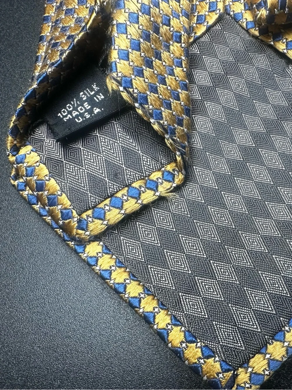 Bruno Piattelli — Gold & Blue Micro-Check Silk, Extra Long